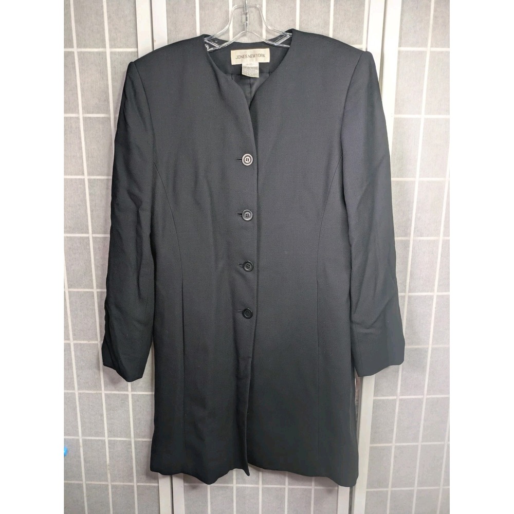 Jones New‎ York Womens Statement Blazer 12 Wool Blend Longline Black Vintage
